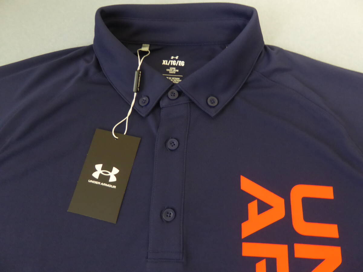 UNDER ARMOUR GOLF アンダーアーマー ゴルフ 吸汗速乾 抗菌防臭 ストレッチ ボタンダウン半袖シャツ XL 紺 ②拍卖