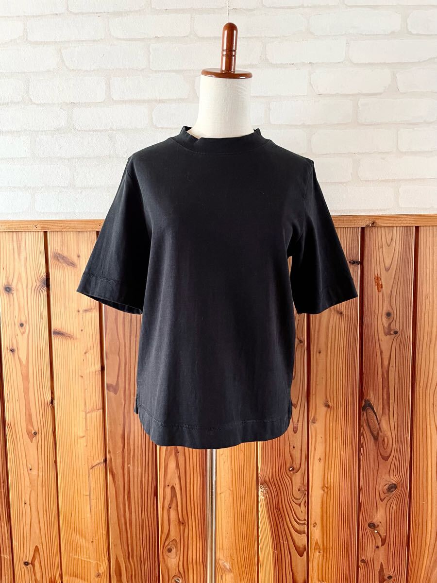 Jimothy レディース モックネック カットソー Mサイズ 半袖 5分袖 ブラック 黒 トップス 綿100% コットン シャツ 無地 cotton shirt P拍卖