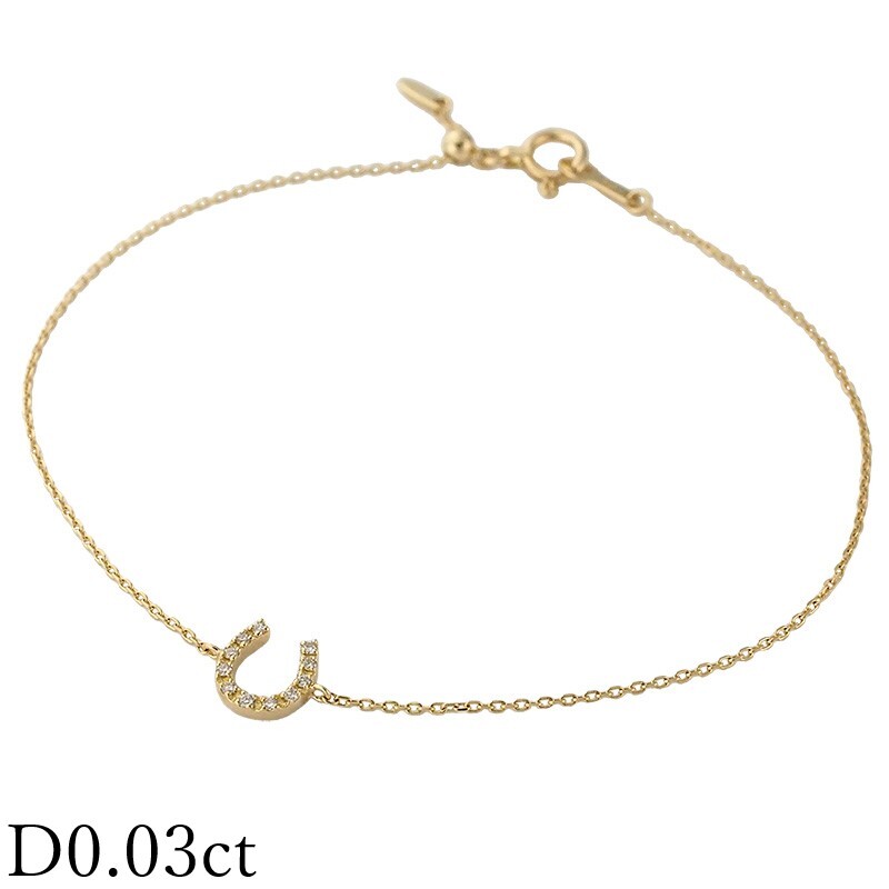 エテ ダイヤモンド/0.03ct ホースシュー ブレスレット 250213 K18YG拍卖