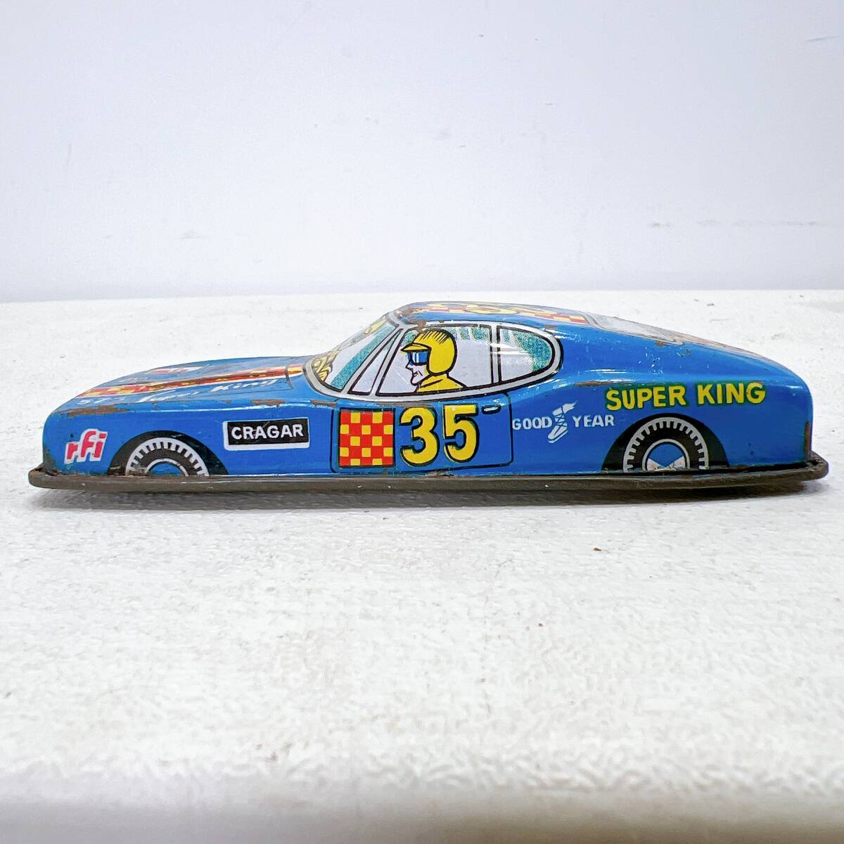ブリキ おもちゃ レーシングカー ブルー 青 当時物 昭和レトロ アンティーク ブリキ自動車 玩具 おもちゃ ビンテージ拍卖
