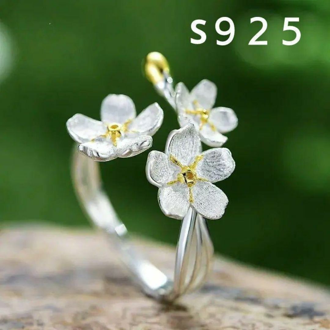 春 おでかけ セレモニー 海外工房ハンドメイド 繊細な桜の花のシルバーリング拍卖