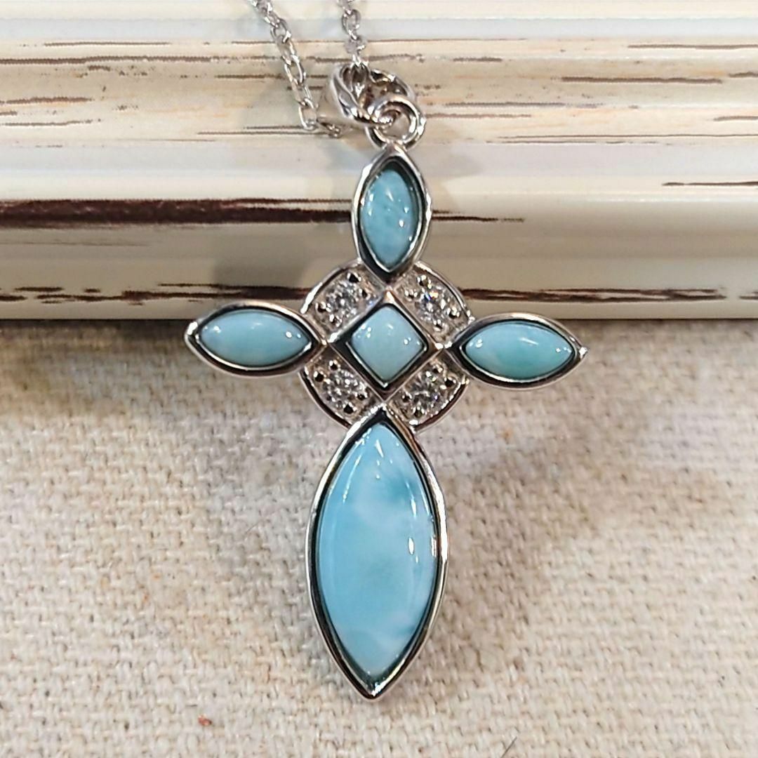 【3大ヒーリングストーン】ドミニカ産ラリマーの高級十字架、クロスネックレス ②拍卖