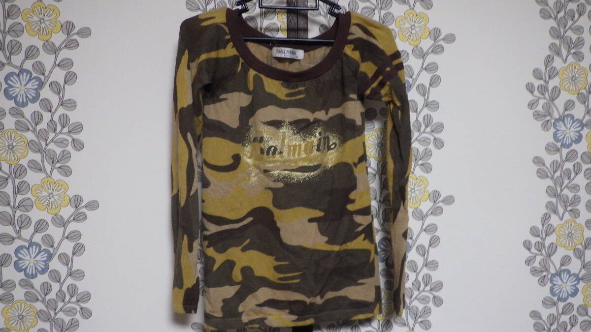 BALMAIN バルマン パリス カットソー サイズ38 カモ柄 ラメ仕様 レーヨンナイロン (株)アバン拍卖