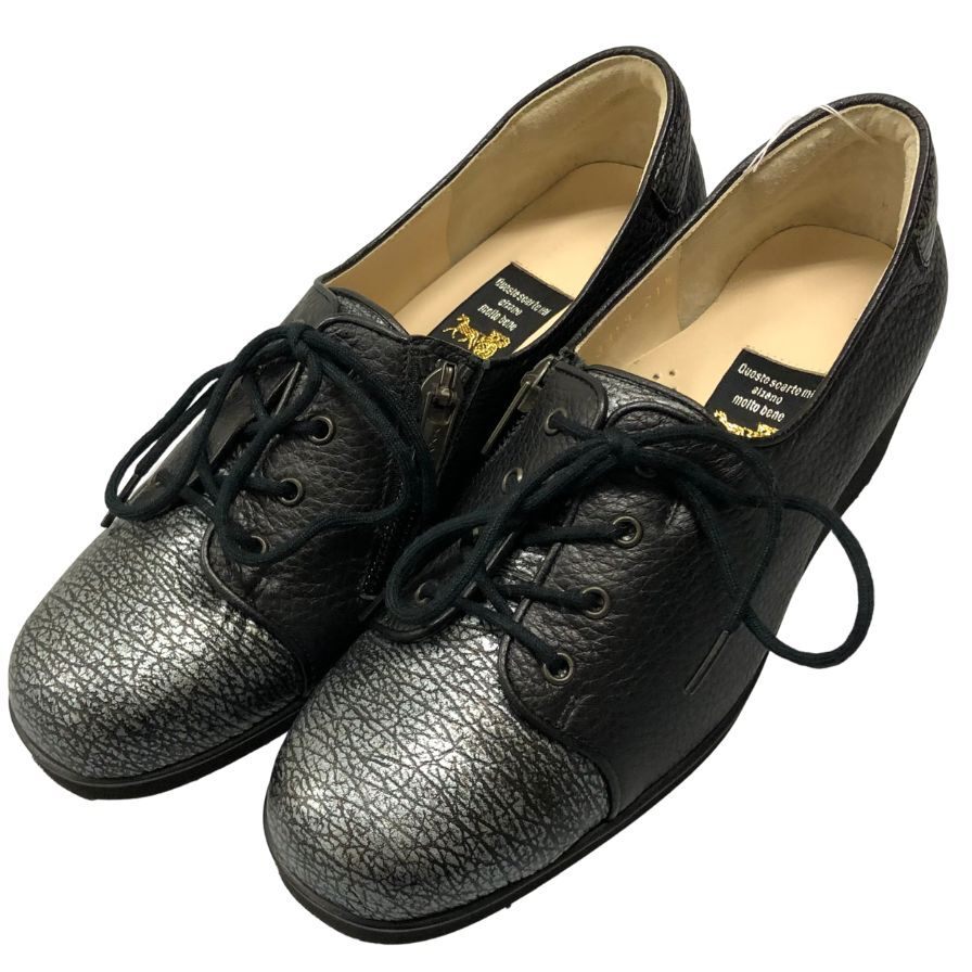 新宿屋 レースアップシューズ 3313 レザー シルバーシャーク ブラック レディース サイズ21.5 shinjukuya 約21.5cm【7-10】拍卖