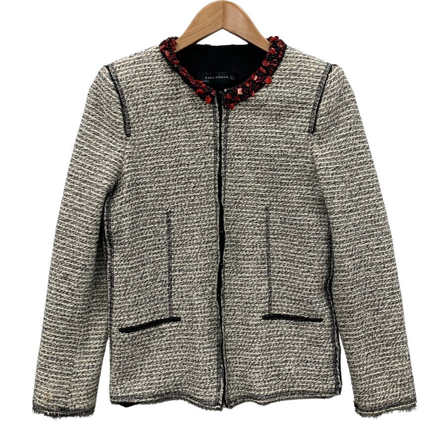 中古◆ジャケット ザラ ウーマン ノーカラージャケット ツイード レディース サイズL ZARA WOMAN 【AFB40】拍卖