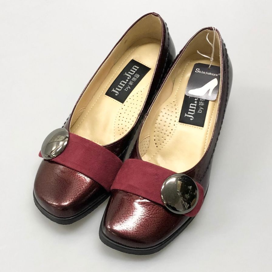 ジュンジュンバイ新宿屋 パンプス レザー 401 エナメル パンチド brownクリスタルクロコ レディース 22.5 Jun.Jun by 約22.5cm【7-9】拍卖