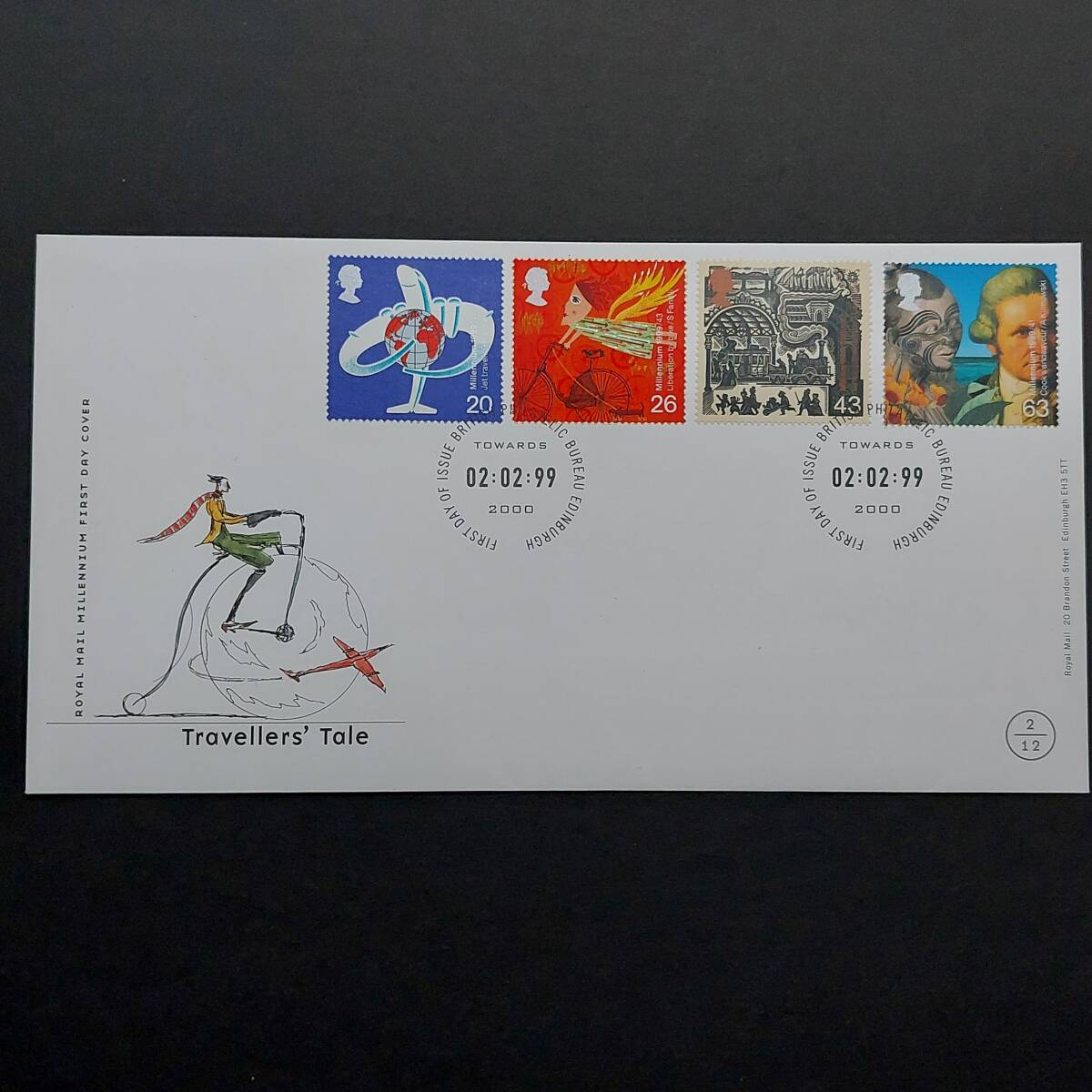 K658 イギリス切手「『イギリス【千年紀シリーズ】切手』第2次セット(4種)FDC『旅行者 』 」1999年発行 消印有り拍卖