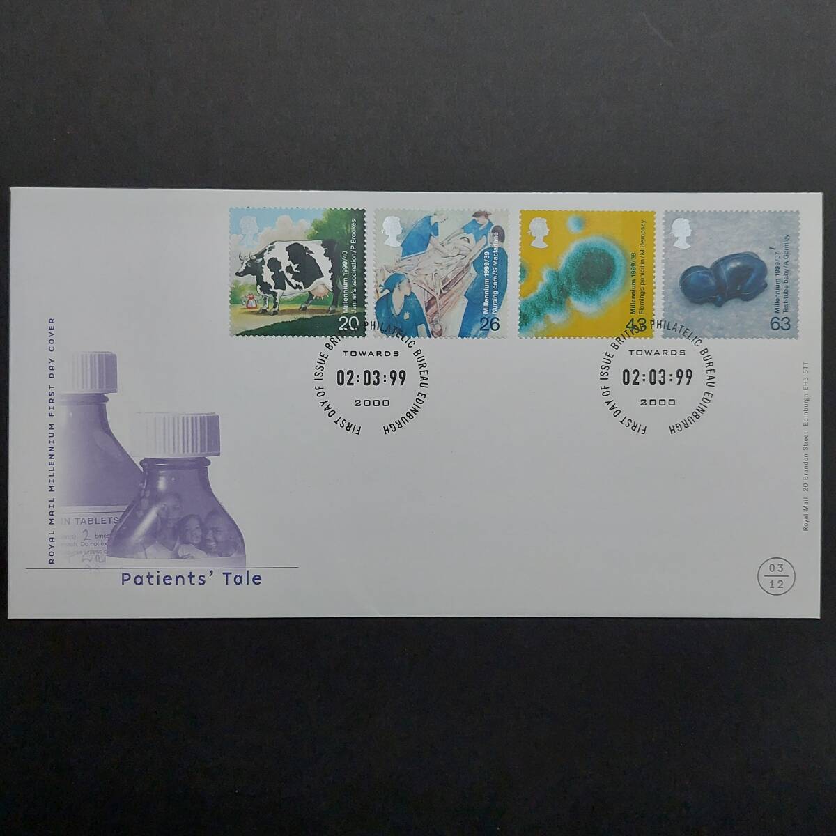 K659 イギリス切手「『イギリス【千年紀シリーズ】切手』第3次セット(4種)FDC『医学者 』 」1999年発行 消印有り拍卖