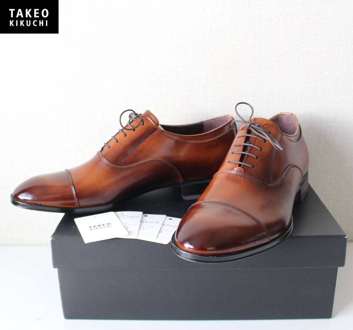 未使用【 TAKEO KIKUCHI タケオキクチ 】ストレートチップ ドレスシューズ 75/27.5cm 070-01430 定価\27,500 日本製 ビジネス 革靴 茶拍卖