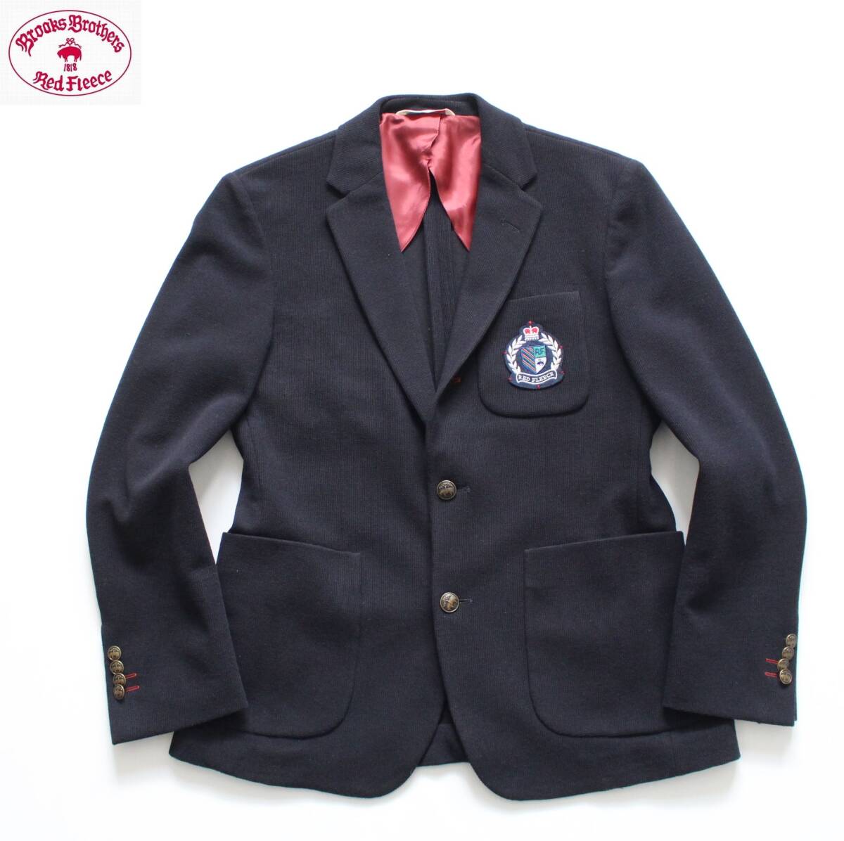 【 Red Fleece ブルックスブラザーズ 】ワッペン 段返り3釦 ニット 紺ブレザー 38 SH 定価¥36,300 EMMETEX アンコンジャケット メタル釦拍卖