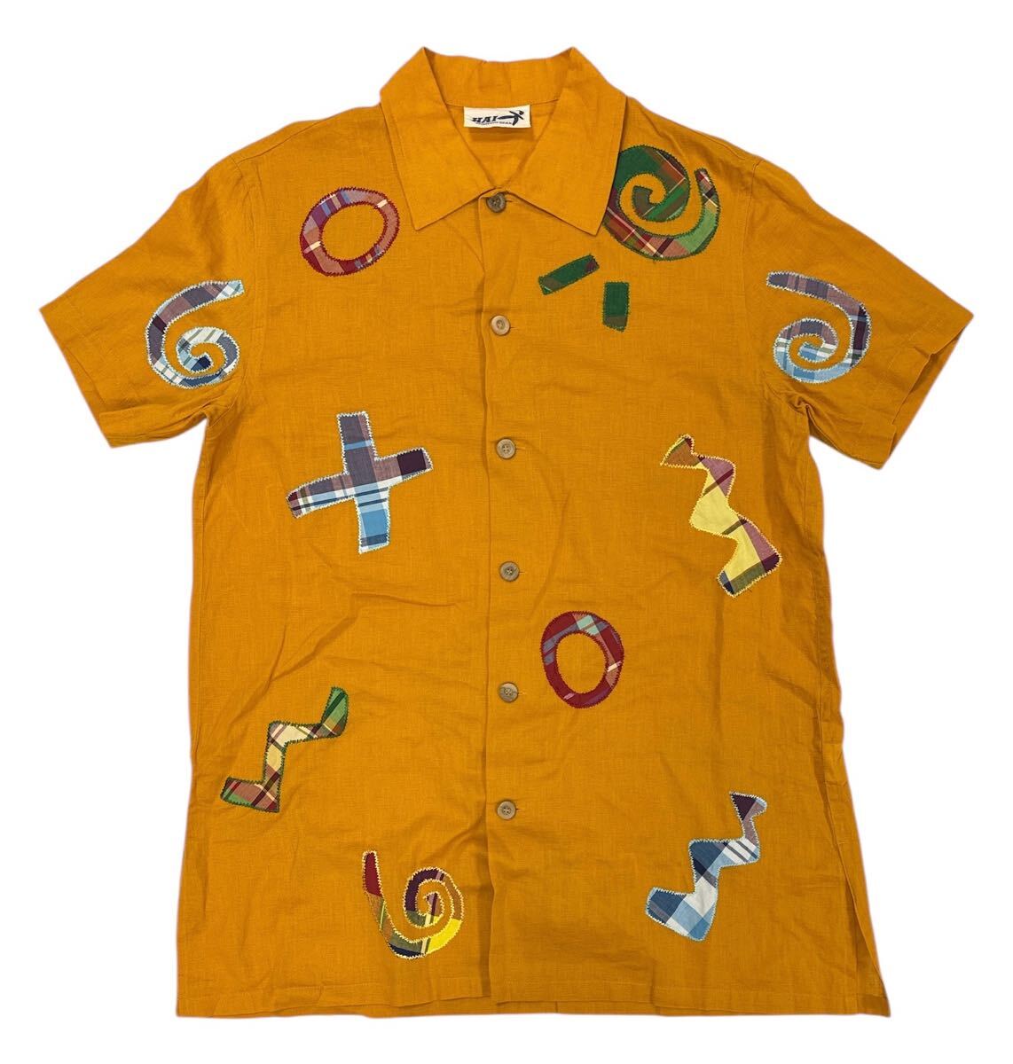 ▲ HAI SPORTING GEAR ハイ ISSEY MIYAKE イッセイミヤケ ▲ パッチワーク刺繍 コットンミックス リネン 半袖 シャツ マスタード M拍卖