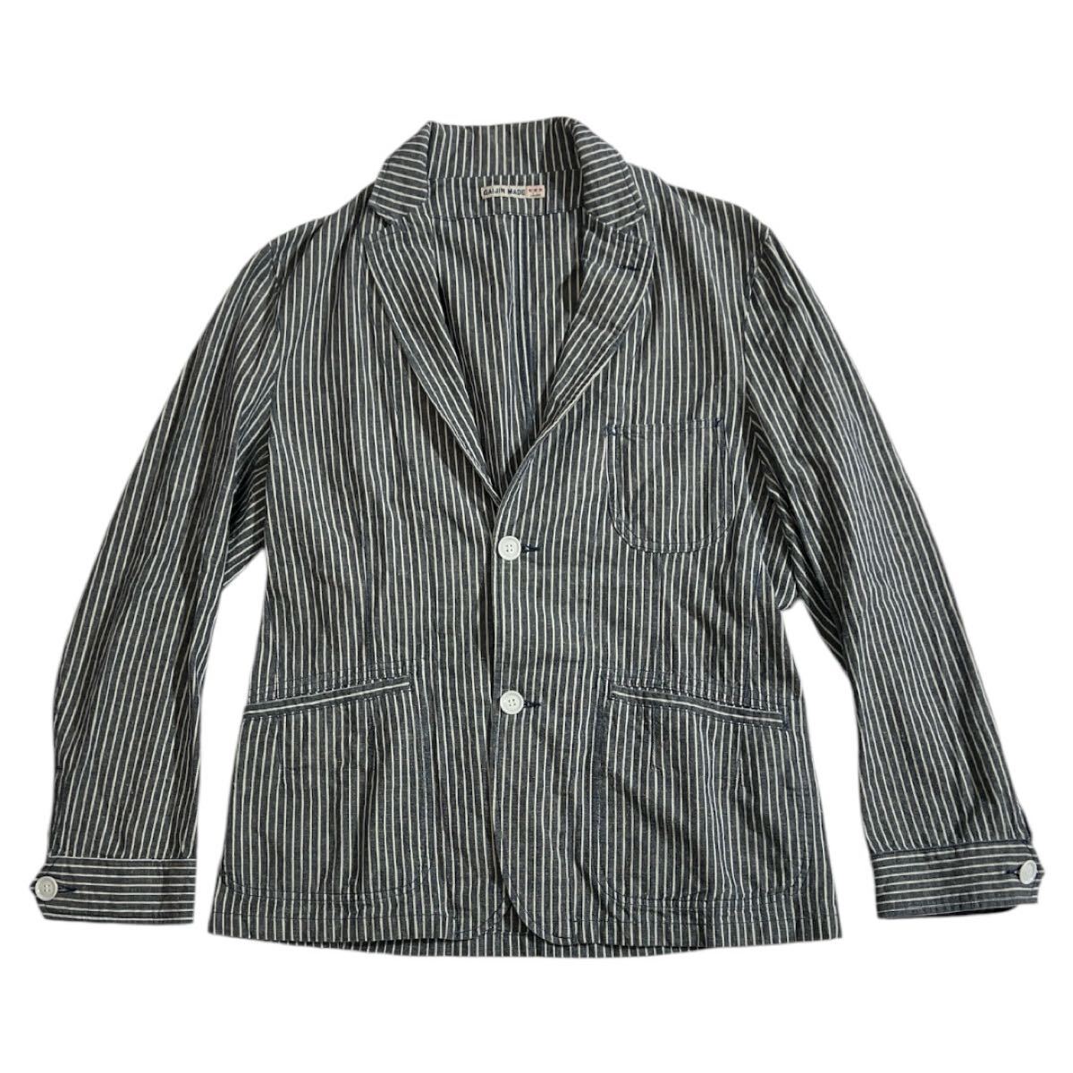 ■ GAIJIN MADE ガイジンメイド ハリウッドランチマーケット ハリラン ■ ヒッコリー ストライプ柄 リネン ブレザー ジャケット L拍卖