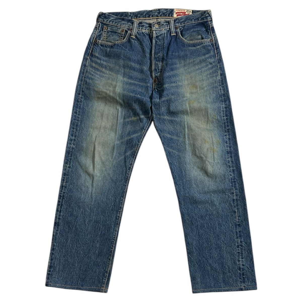 ■ EVISU×SIOTANI BROTHERS エヴィス×塩谷ブラザーズ ■ ロゴ レザー パッチ 恵美寿 カモメ ペイント 激シブ色落ち インディゴデニム 34拍卖