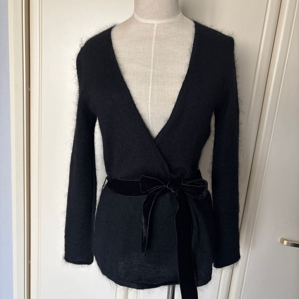 美品 レディース UNITED ARROWS モヘアニット 長袖 ニット カシュクールニット シルク47% ブラック 1200円拍卖