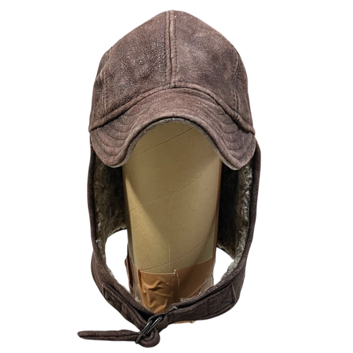 ANGELINA アンジェリーナ リアルムートン フライトキャップ Mサイズ 頭周り約57cm ブラウン オープンカーキャップ 防寒 保温拍卖