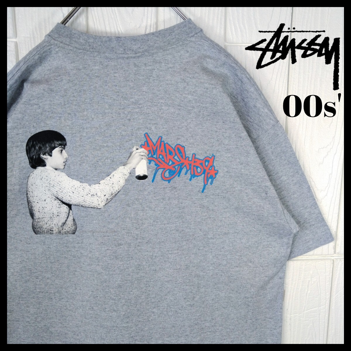 【STUSSY】00s' USA製 グラフィティアートスプレーデザイン Tシャツ拍卖