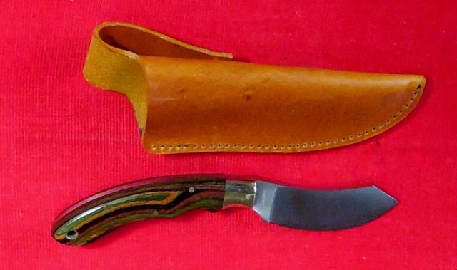 No.2999 ハーレースキナーフロストウッドハンドル・440Stainless steel Blade:7cm. 小型スキナー革ケース拍卖