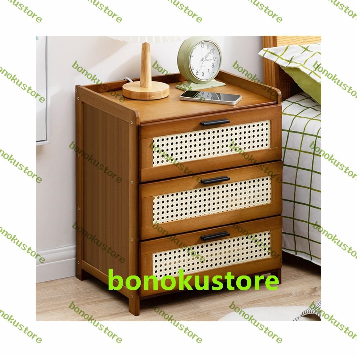 ベッドサイドテーブル ナイトテーブル ベッドサイドテ 木製ベッドサイド収納棚 引き出し付き 天然木 リビングルーム 寝室 書斎(Brown)拍卖