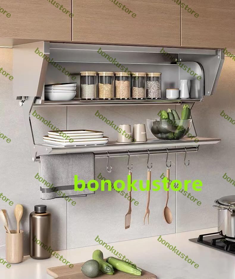 キッチン調味料収納棚折りたたみ収納棚多機能ドロップダウン式昇降引籠 折りたたみ昇降引籠ロッカー 60*21.5*15CM 銀色拍卖