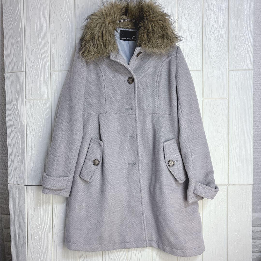 ファー付きグレーコート フリーサイズ インナー破れあり拍卖
