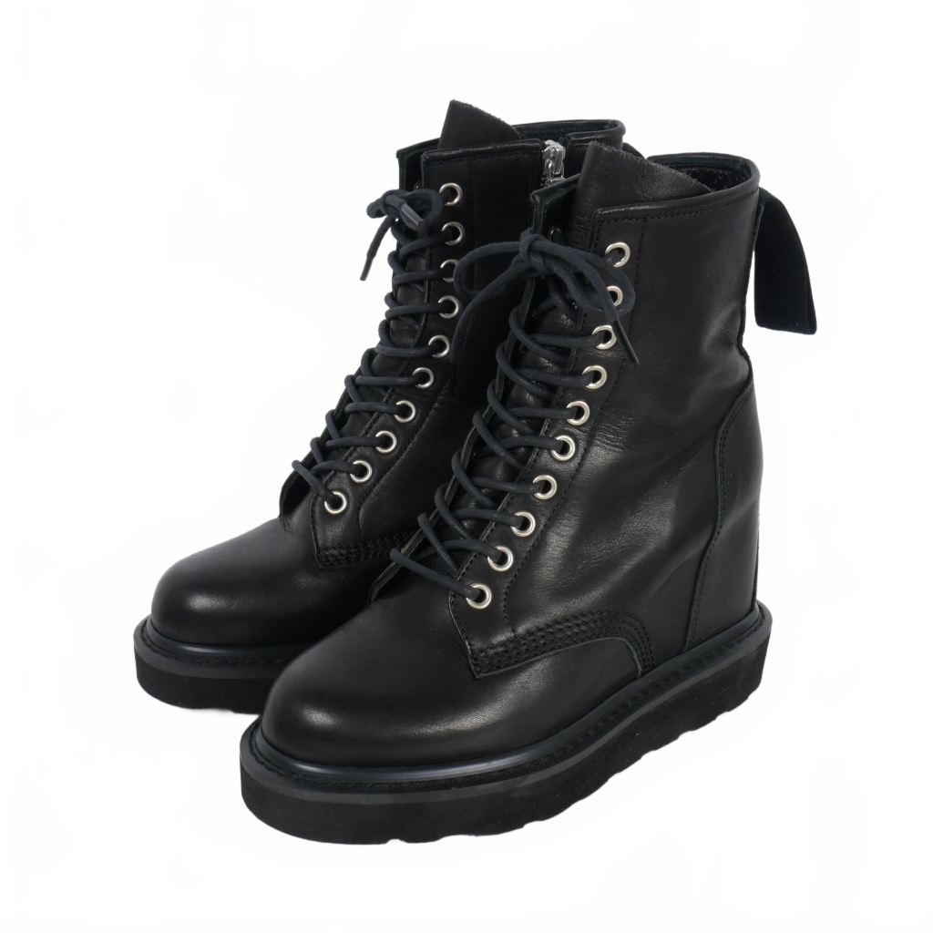 ミハラヤスヒロ MIHARA YASUHIRO × リミフゥ LIMI feu レースアップ インヒール ブーツ XS 23.5 黒 ブラック C01FW202 レディース拍卖