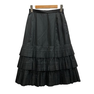 マコビス mako bis プリーツスカート ひざ丈 無地 コットン混 黒 ブラック レディース拍卖