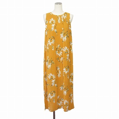 バナナリパブリック BANANA REPUBLIC ワンポイント 花柄 プリーツ ロング ノースリーブ XS 黄 レディース拍卖