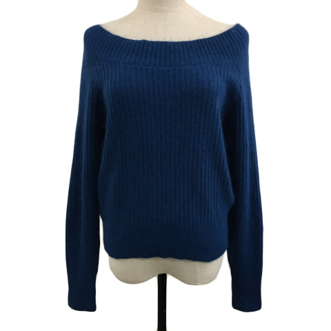 ヘザー Heather セーター ニット プルオーバー ラウンドネック ナイロン アンゴラ混 無地 長袖 F 青 ブルー レディース拍卖