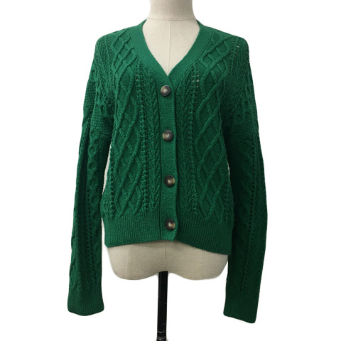 クミキョク 組曲 KUMIKYOKU カーディガン ニット Vネック ケーブル 透かし編み 長袖 2 緑 グリーン レディース拍卖