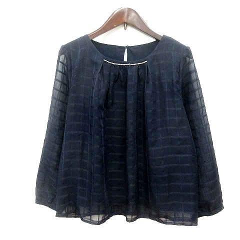 クリアインプレッション CLEAR IMPRESSION ブラウス チェック 長袖 ビジュー シアー 2 M 紺 ネイビー /MN レディース拍卖