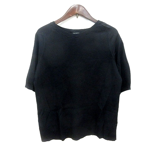 インディヴィ INDIVI ニット カットソー 五分袖 リブ パールビーズ 38 M 黒 ブラック /MN レディース拍卖