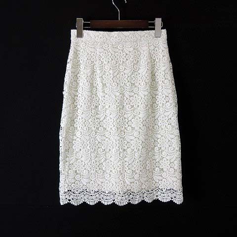 ユニクロ UNIQLO スカート タイト 花柄 レース 刺繍 スカラップヘム ひざ丈 M オフ白 アイボリー レディース拍卖