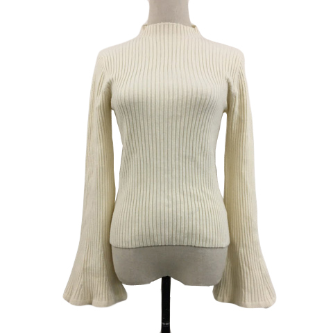 ヘザー Heather セーター ニット プルオーバー ハイネック リブ 無地 フレアスリーブ 長袖 F 白 ベージュ ホワイト レディース拍卖