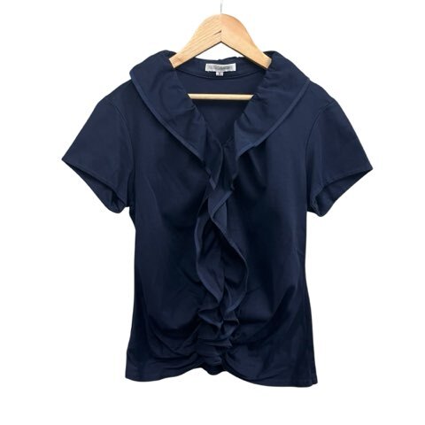 ナラカミーチェ NARA CAMICIE フリルトップス カットソー 半袖 ネイビー 2 Lサイズ相当 レディース拍卖