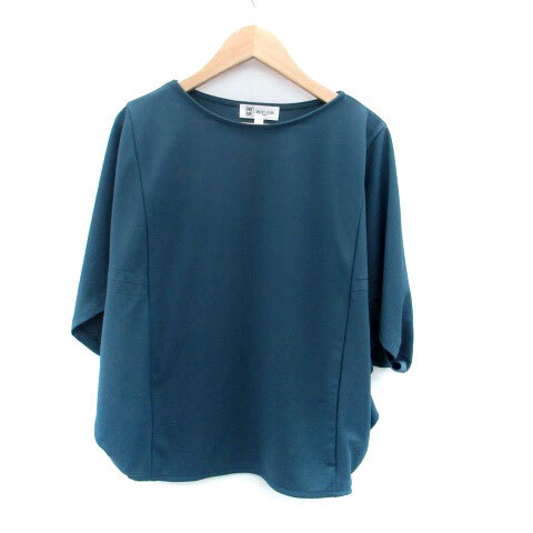 エムケー ミッシェルクラン MK MICHEL KLEIN ブラウス カットソー ラウンドネック 五分袖 38 M 青緑 ブルーグリーン レディース拍卖