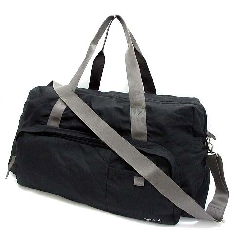 アニエスベー ボヤージュ Agnes b. VOYAGE 2WAY ボストン ダッフルバッグ ロゴ刺繍 リップストップ 黒 ブラック メンズ拍卖