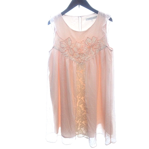 マーキュリーデュオ MERCURYDUO ワンピース ミニ フリル 切替 刺繍 レース ノースリーブ F ピンクベージュ /AU レディース拍卖