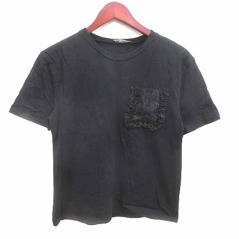 ザラ ZARA Tシャツ カットソー クルーネック フリル 半袖 S 黒 ブラック /YK レディース拍卖