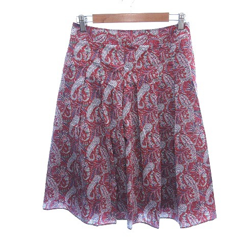 セーヌドゥー SCENE DEUX プリーツスカート ミモレ ロング 11 L 赤 レッド /AU レディース拍卖