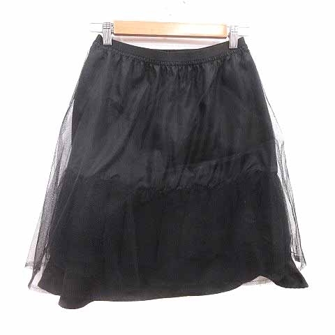 エムプルミエ M-Premier COUTURE チュールスカート フレア ひざ丈 ナイロン 38 M 黒 ブラック /YK レディース拍卖
