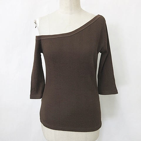 マウジー MOUSSY カットソー 七分袖 ワンショルダー 綿 茶 ブラウン F レディース拍卖