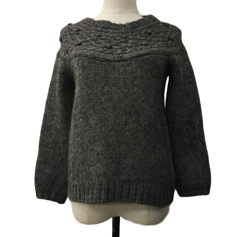 アースミュージック&エコロジー セーター ニット ラウンドネック 無地 アルパカ混 長袖 グレー 茶 ブラウン レディース拍卖