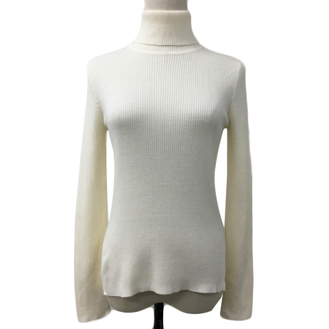 ロペ ROPE セーター ニット プルオーバー タートルネック リブ 無地 ウール 長袖 38 白 ホワイト レディース拍卖