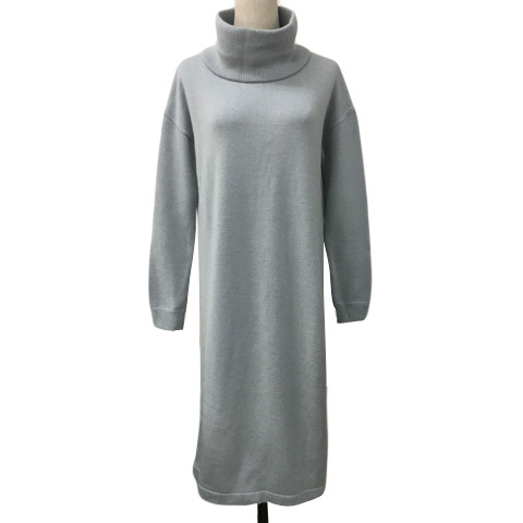 ルーニィ LOUNIE ワンピース Iライン ニット ロング プルオーバー ラウンドネック 長袖 F 水色 ライトブルー レディース拍卖