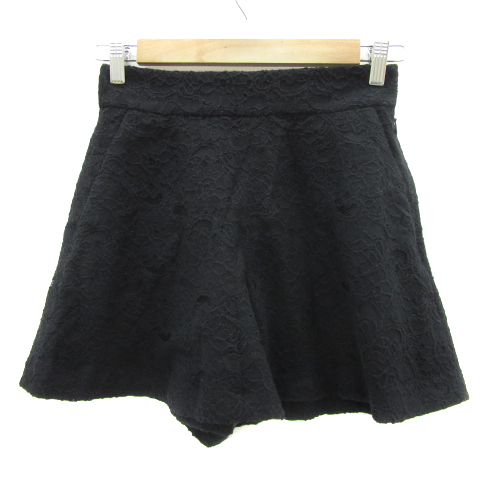 ボンメルスリー BON MERCERIE キュロットパンツ ショートパンツ 短パン 花柄 総レース 36 S 黒 ブラック /YS9 レディース拍卖