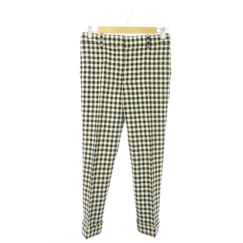 クロエ CHLOE テーパードパンツ ハイウエスト アンクル メルトン チェック 総柄 黒 ブラック /AO16 ■GY19 レディース拍卖