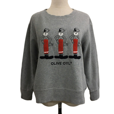 ローズバッド ROSE BUD トレーナー スウェット ラウンドネック プルオーバー 刺繍 ロゴ 杢 長袖 F グレー 赤 レッド レディース拍卖