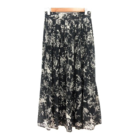 晴れ色 hareiro プリーツスカート ロング 総柄 M 黒 ブラック ベージュ /MN レディース拍卖