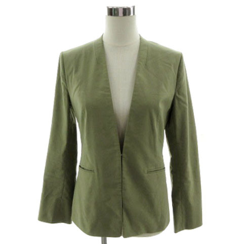 インディヴィ INDIVI ハンドウォッシュ/UV/接触冷感 コットンリネンストレッチジャケット 127-46023 ノーカラー 日本製 カーキ 40拍卖