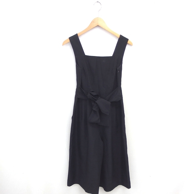 クイーンズコート QUEENS COURT サロペット オールインワン ワイド パンツ 薄手 リボン 2 黒 ブラック /TT レディース拍卖